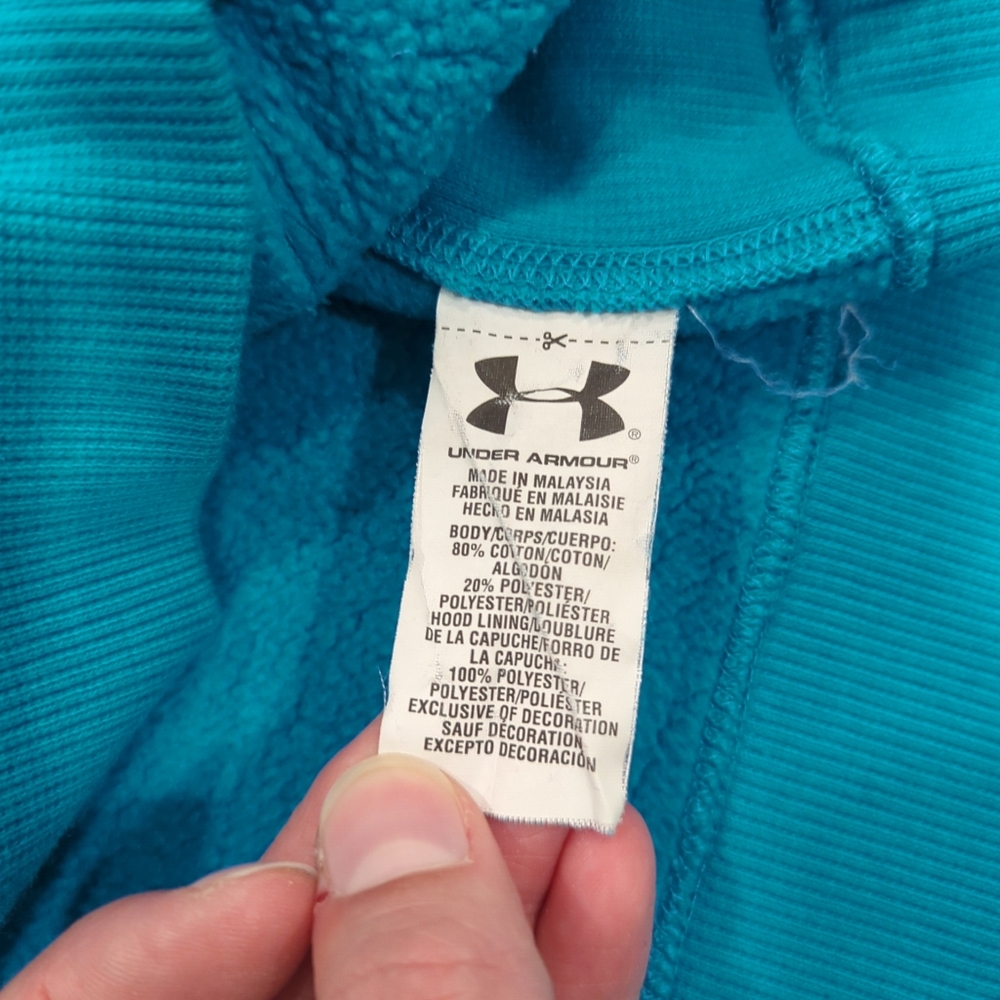 Under Armour Storm Cold Gear Teal Blue Hoodie with Green Accents Women's Medium - Picture 8 of 13